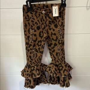 Brown and Black Leopard Print Ruffle Leggings